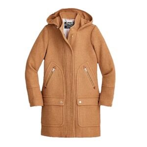 J Crew Chateau Parka Jacket Italian Stadium Cloth Wool Acorn Brown J5488 Size 4